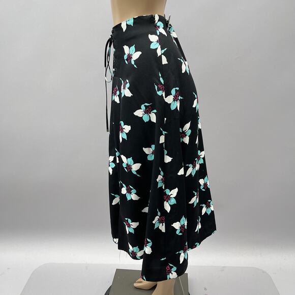 Maeve Anthropologie Skirt Women US 8 Zadie Midi Black Floral Print Lace Up Front - Picture 3 of 11